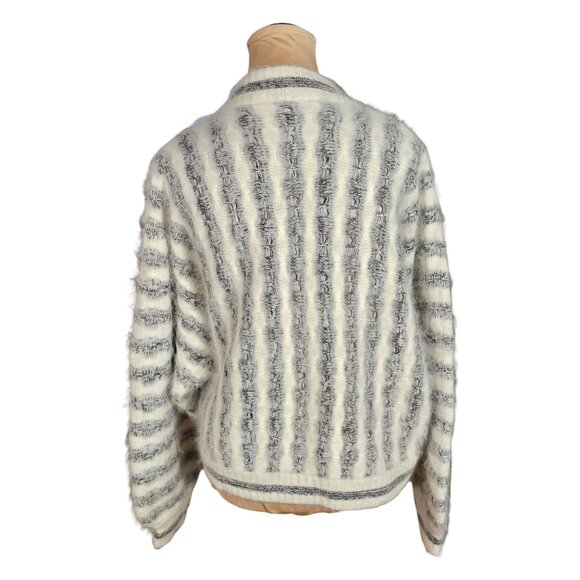 Vintage Sun-Wai Angora Black & White Cardigan Sz M - Picture 5 of 9
